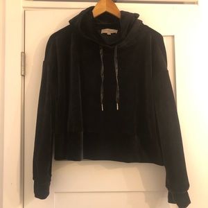 NWOT black velour crop hooded sweatshirt